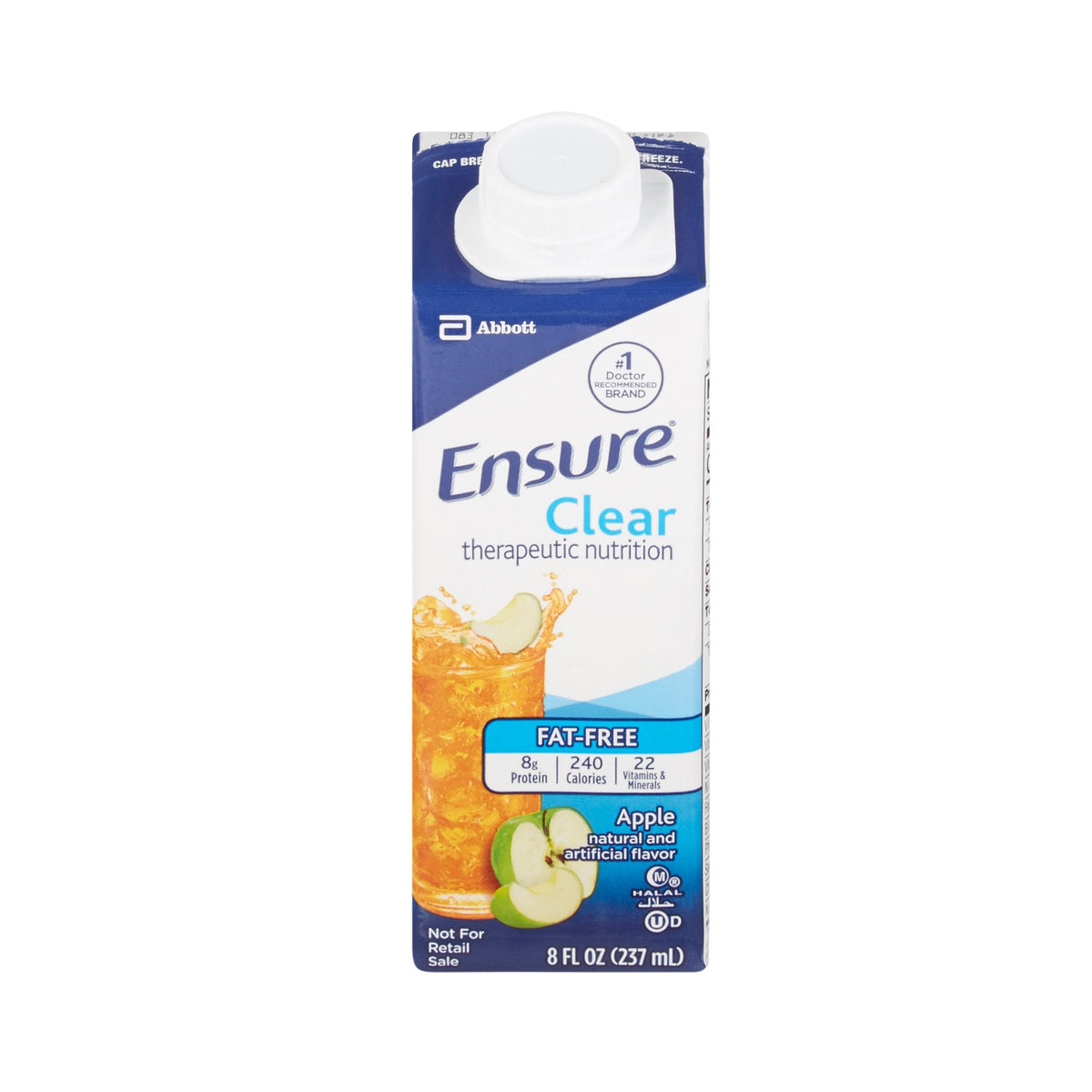 Ensure Clear Therapeutic Nutrition, Apple, 8-ounce carton-Oral Supplement Ensure Clear Therapeutic Nutrition Apple Flavor Liquid 8 oz. Reclosable Carton