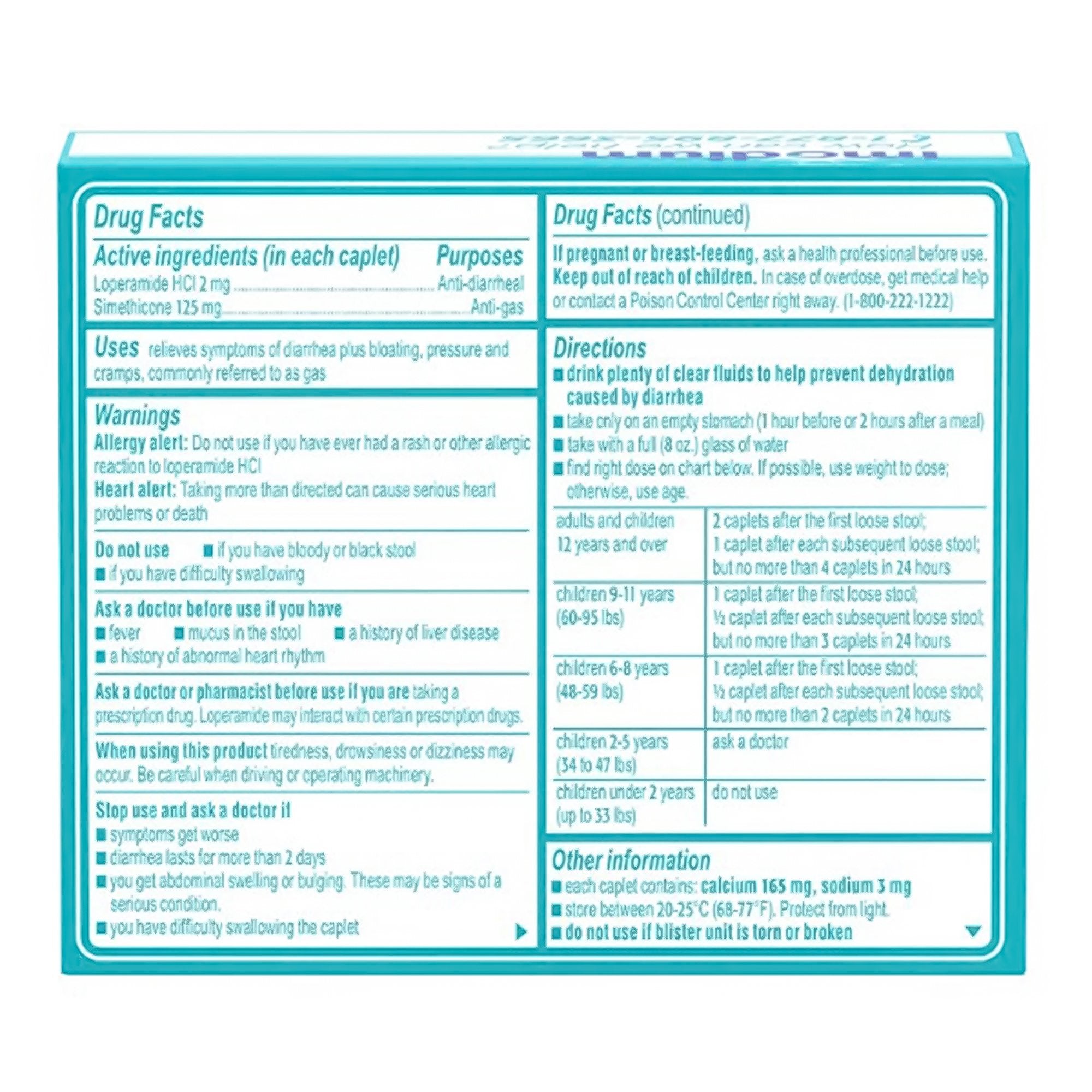 Anti-Diarrheal Imodium® Multi-Symptom 125 mg - 2 mg Strength Caplet 18 per Box