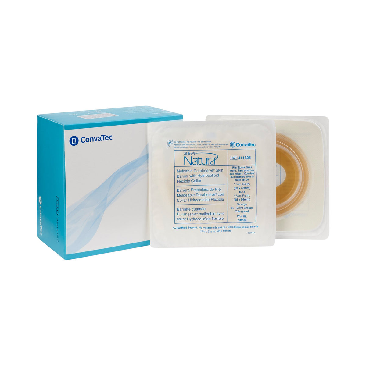Sur-Fit Natura Durahesive Ostomy Barrier With 1-2 1/8 Inch Stoma Opening-"Ostomy Barrier Sur-Fit Natura Durahesive Moldable, Extended Wear Durahesive Adhesive 70 mm Flange Sur-Fit Natura System Hydrocolloid 1-3/4 to 2-1/8 Inch Opening"