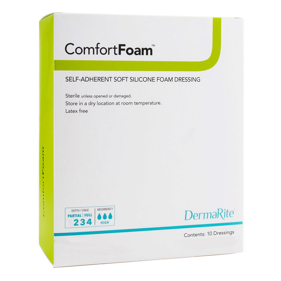 ComfortFoam� Silicone Adhesive without Border Silicone Foam Dressing, 4 x 8 Inch-Foam Dressing ComfortFoam� 4 X 8 Inch Without Border Film Backing Silicone Face Rectangle Sterile