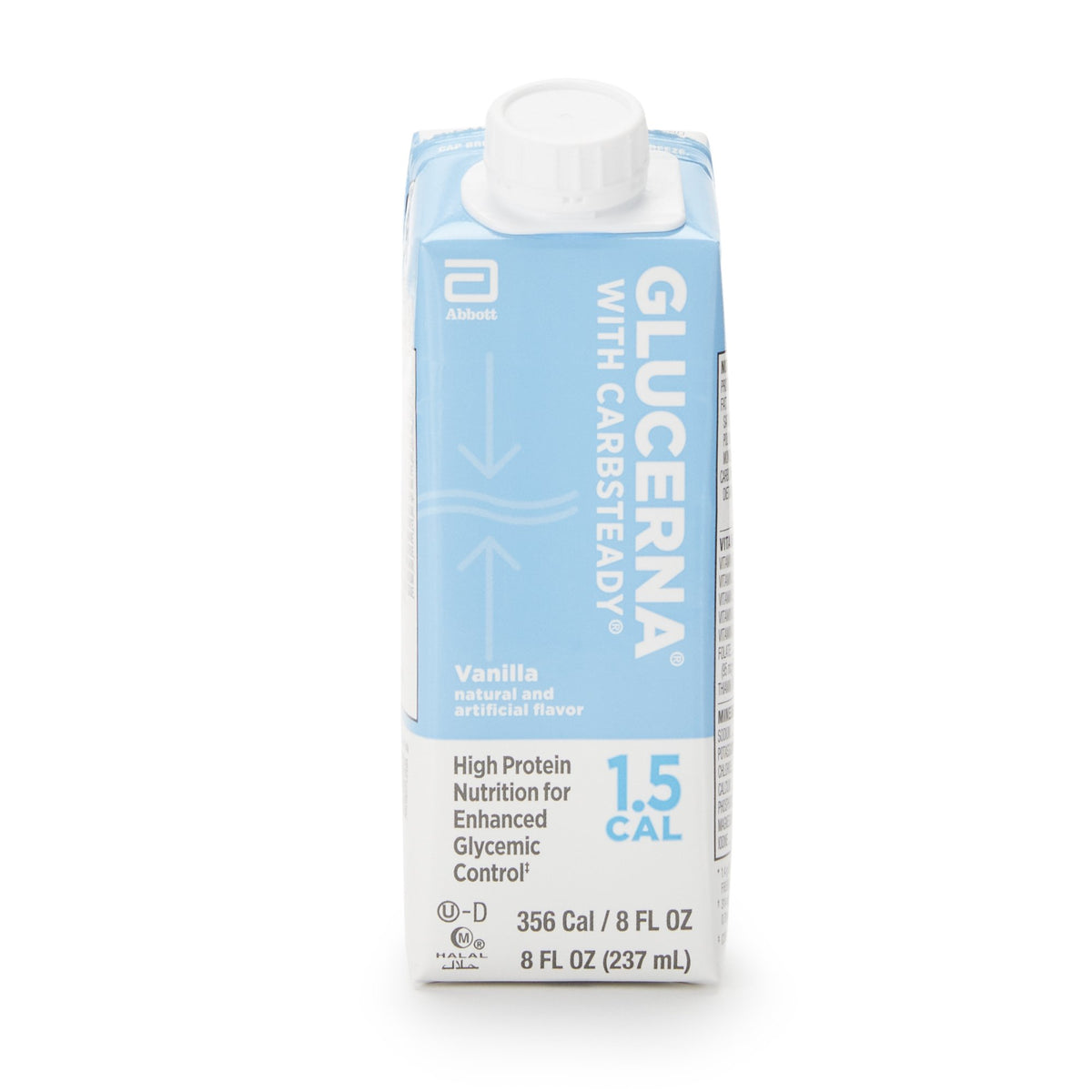 Glucerna 1.5 Cal Vanilla High Protein Nutrition for Enhanced Glycemic Control, 8-ounce carton-Oral Supplement Glucerna 1.5 Cal Vanilla Flavor Liquid 8 oz. Reclosable Carton