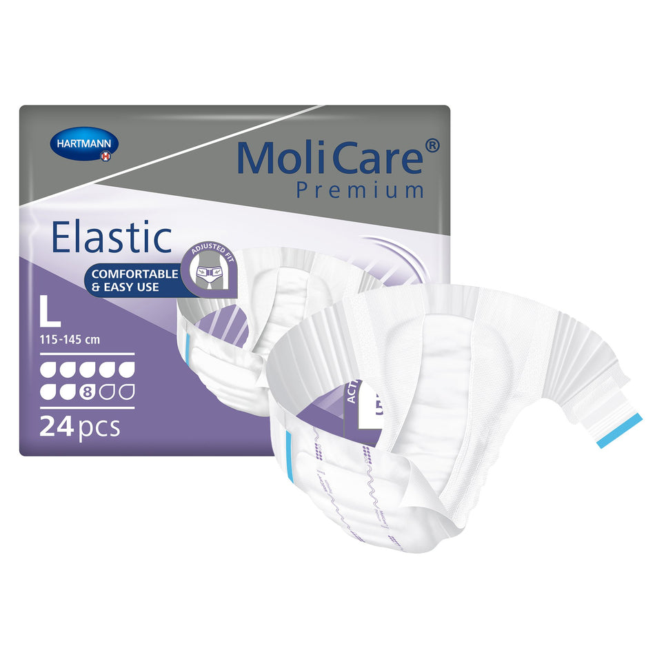 MoliCare Premium Elastic 8 Drop Absorbency Incontinence Briefs, Large-Unisex Adult Incontinence Brief MoliCare Premium Elastic 8D Large Disposable Heavy Absorbency