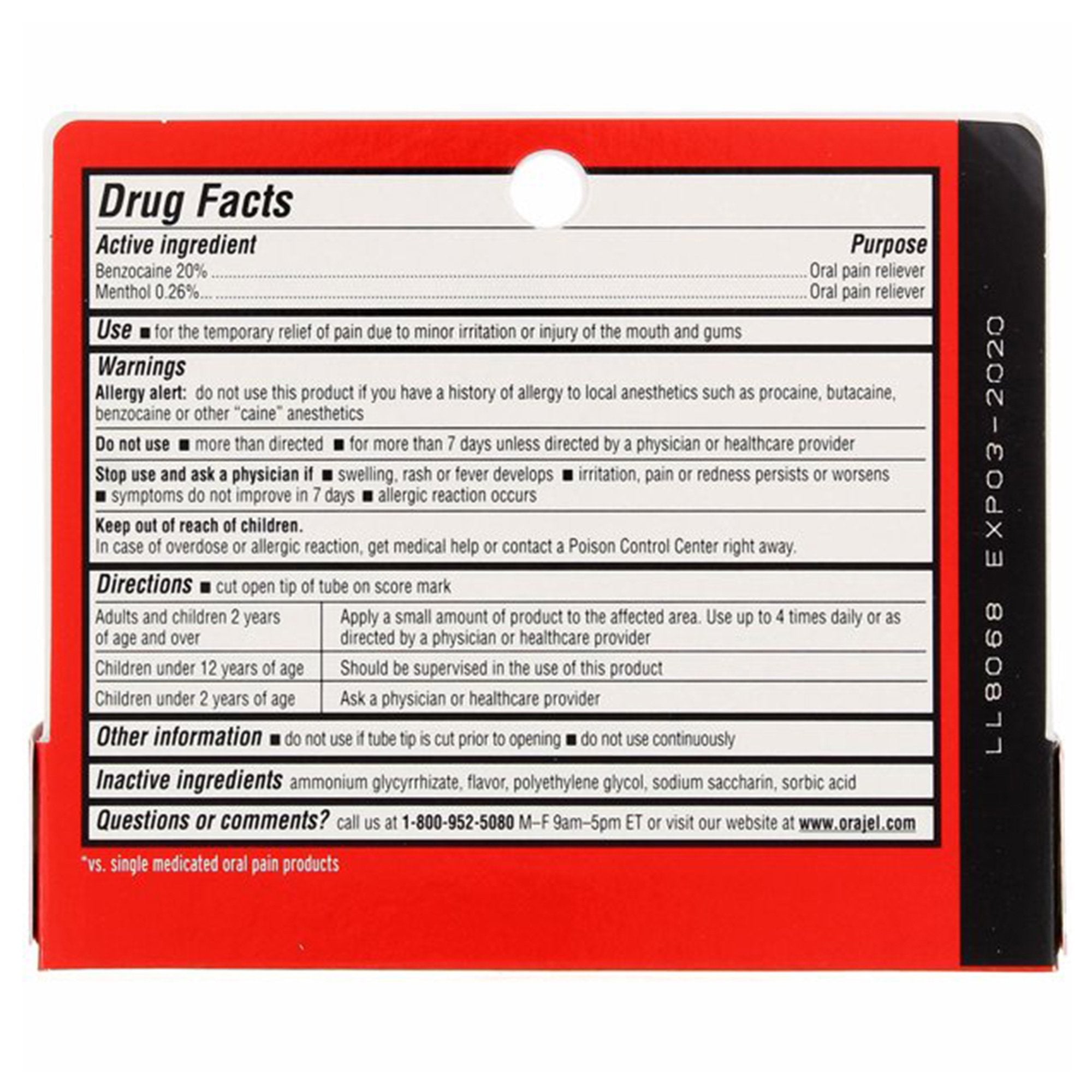 Orajel 3X Medicated for Toothache & Gum Gel Extra Strength-Oral Pain Relief Orajel 20% Strength Benzocaine Oral Gel 0.42 oz.