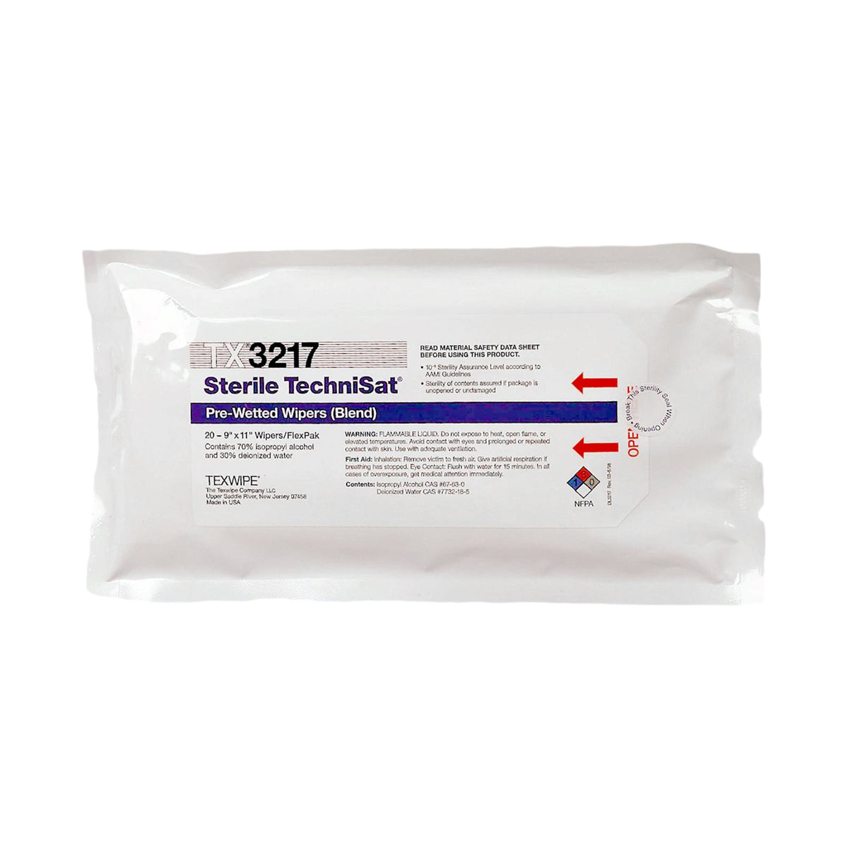Sterile TechniSat Pre-Wetted Wipes, 20 ct.-TechniSat Surface Disinfectant Cleaner Premoistened Cleanroom Manual Pull Wipe 20 Count Soft Pack Alcohol Scent Sterile