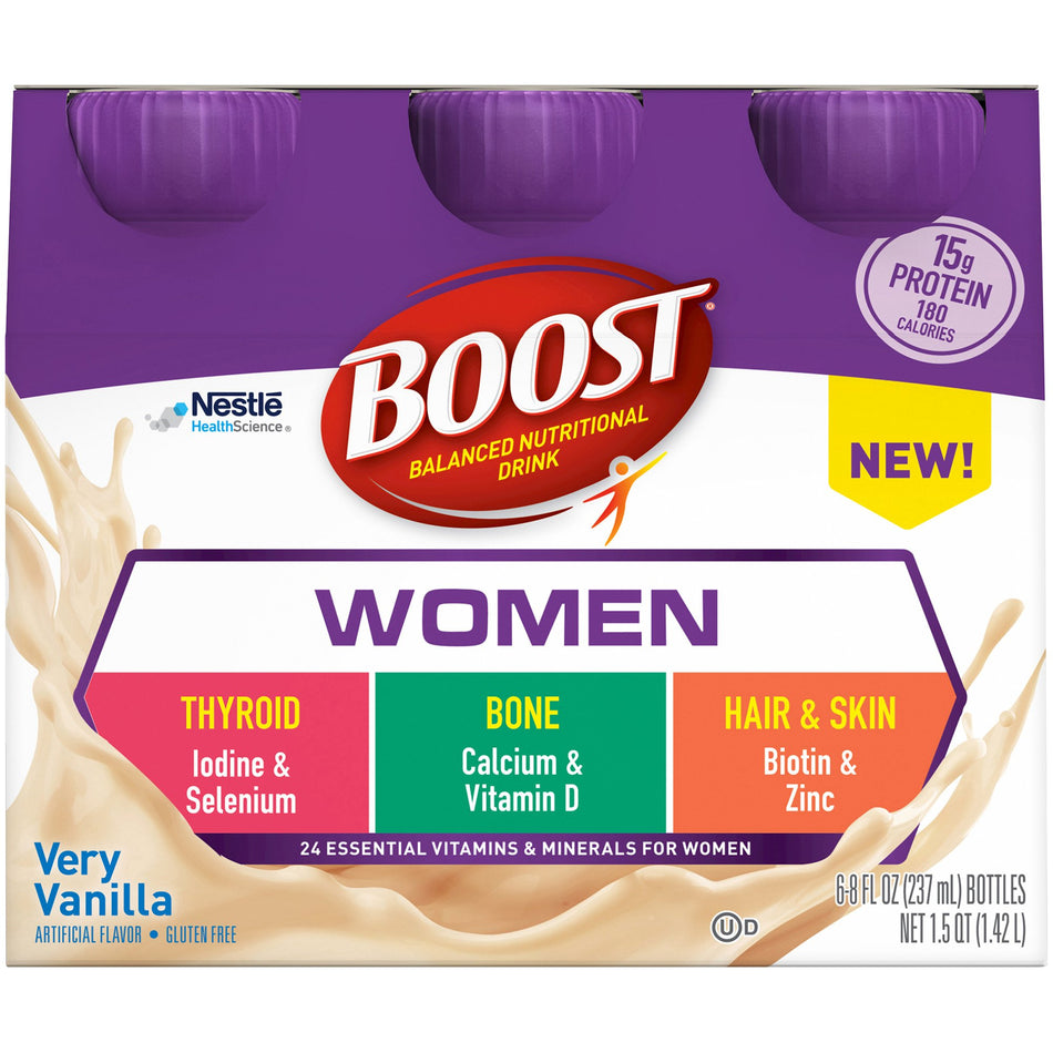 Boost Women Vanilla Balanced Nutritional Drink, 8 oz. Bottle-Oral Supplement Boost Women Very Vanilla Flavor Liquid 8 oz. Bottle