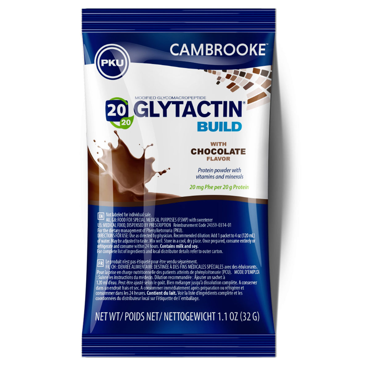 Glytactin Build 20/20 Glycomacropeptide (GMP) Medical Food for the Dietary Management of PKU, Chocolate Flavor-Oral Supplement Glytactin BUILD 20/20 Chocolate Flavor Powder 1.1 oz. Individual Packet