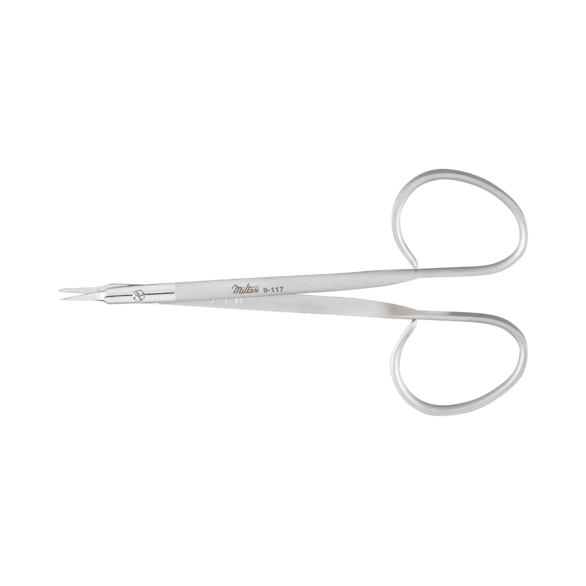 Miltex Suture Scissors-Stitch Scissors Miltex 4-7/8 Inch Length OR Grade German Stainless Steel NonSterile Ribbon Style Finger Ring Handle Curved Sharp Tip / Sharp Tip