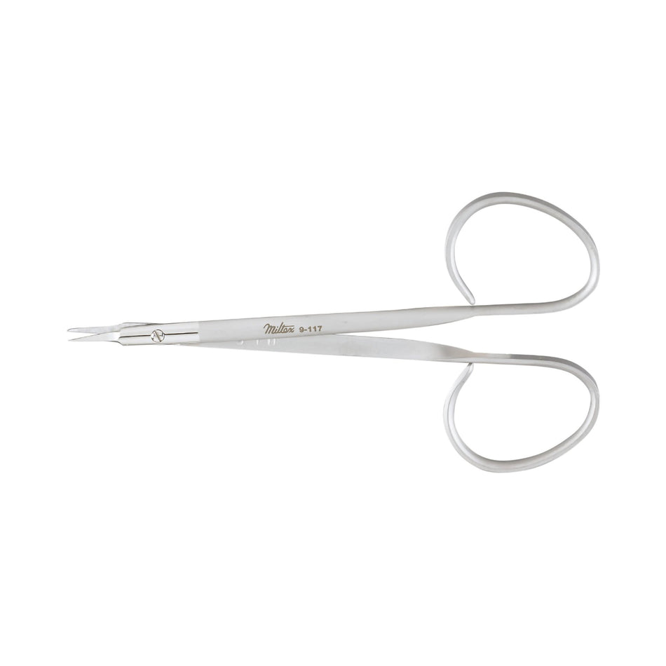 Miltex Suture Scissors-Stitch Scissors Miltex 4-7/8 Inch Length OR Grade German Stainless Steel NonSterile Ribbon Style Finger Ring Handle Curved Sharp Tip / Sharp Tip