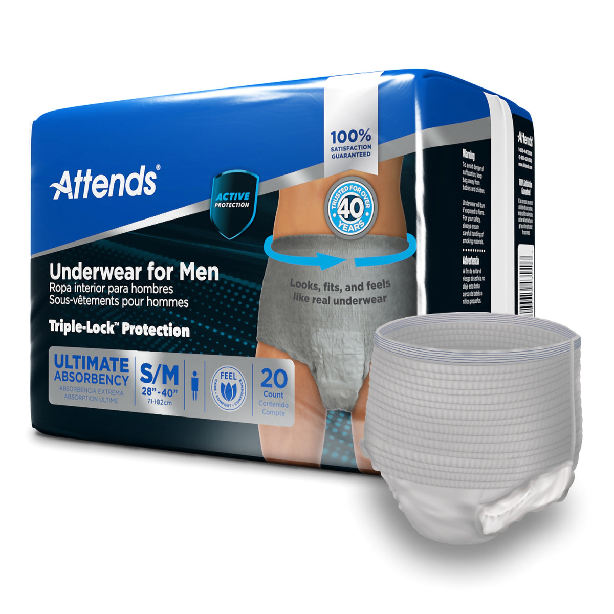 Attends® Discreet Men's Underwear, Level 5, Small / Medium - Incontinence>Adult Briefs and Protective Undergarments - Atte...