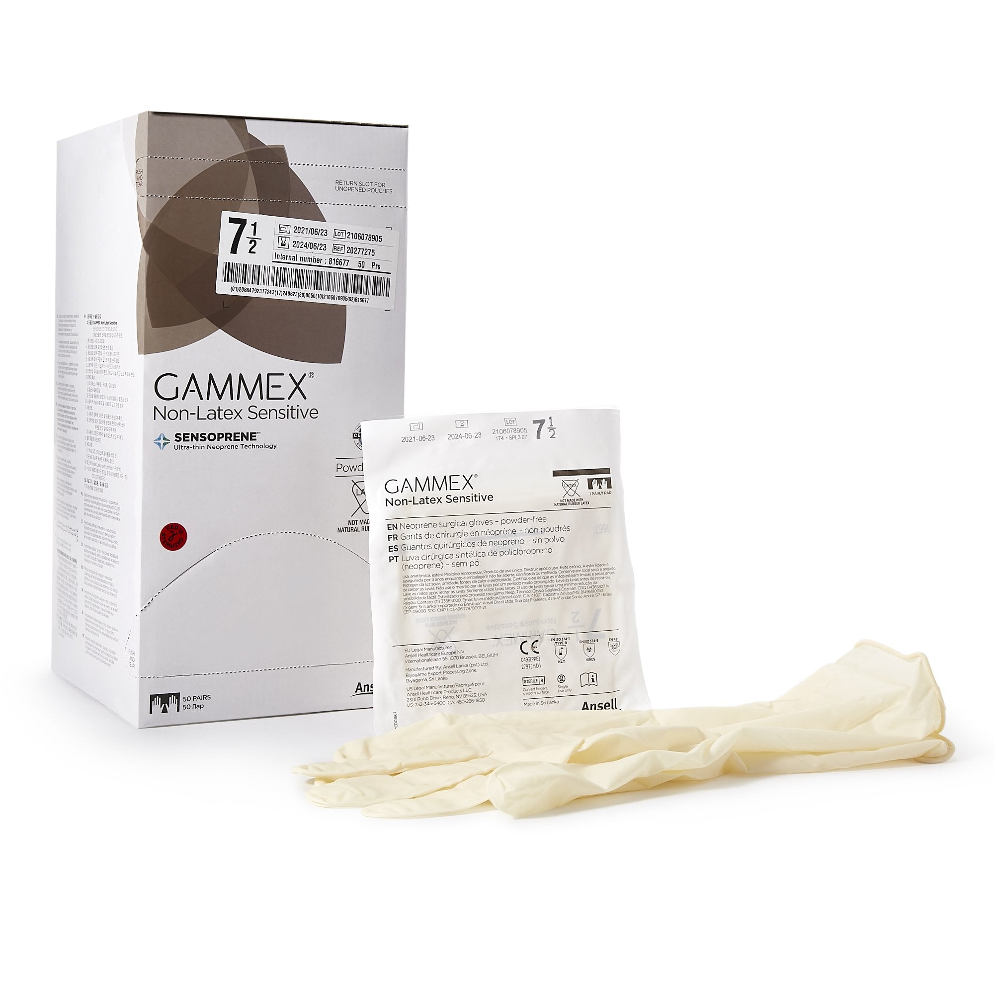 Gammex Non-Latex Sensitive Polychloroprene Surgical Glove, Size 7-1/2, Cream-Surgical Glove GAMMEX Non-Latex Sensitive Size 7.5 Sterile Polychloroprene Standard Cuff Length Micro-Textured Cream Chemo Tested