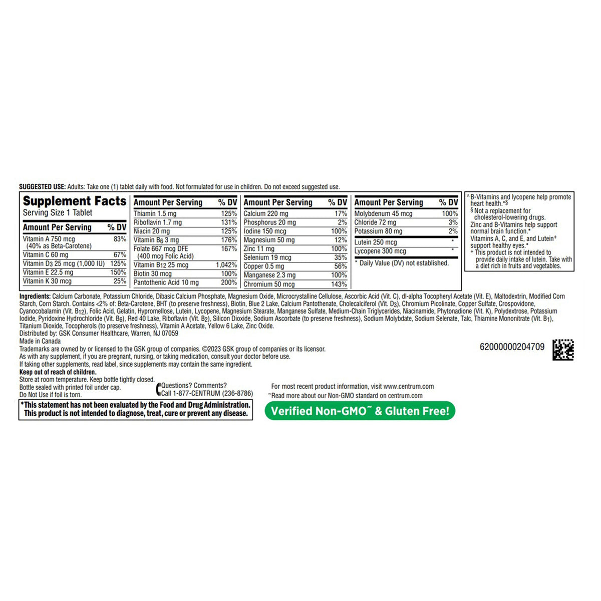 Multivitamin Supplement Centrum® Silver® Adults 50+ Tablet 125 per Bottle