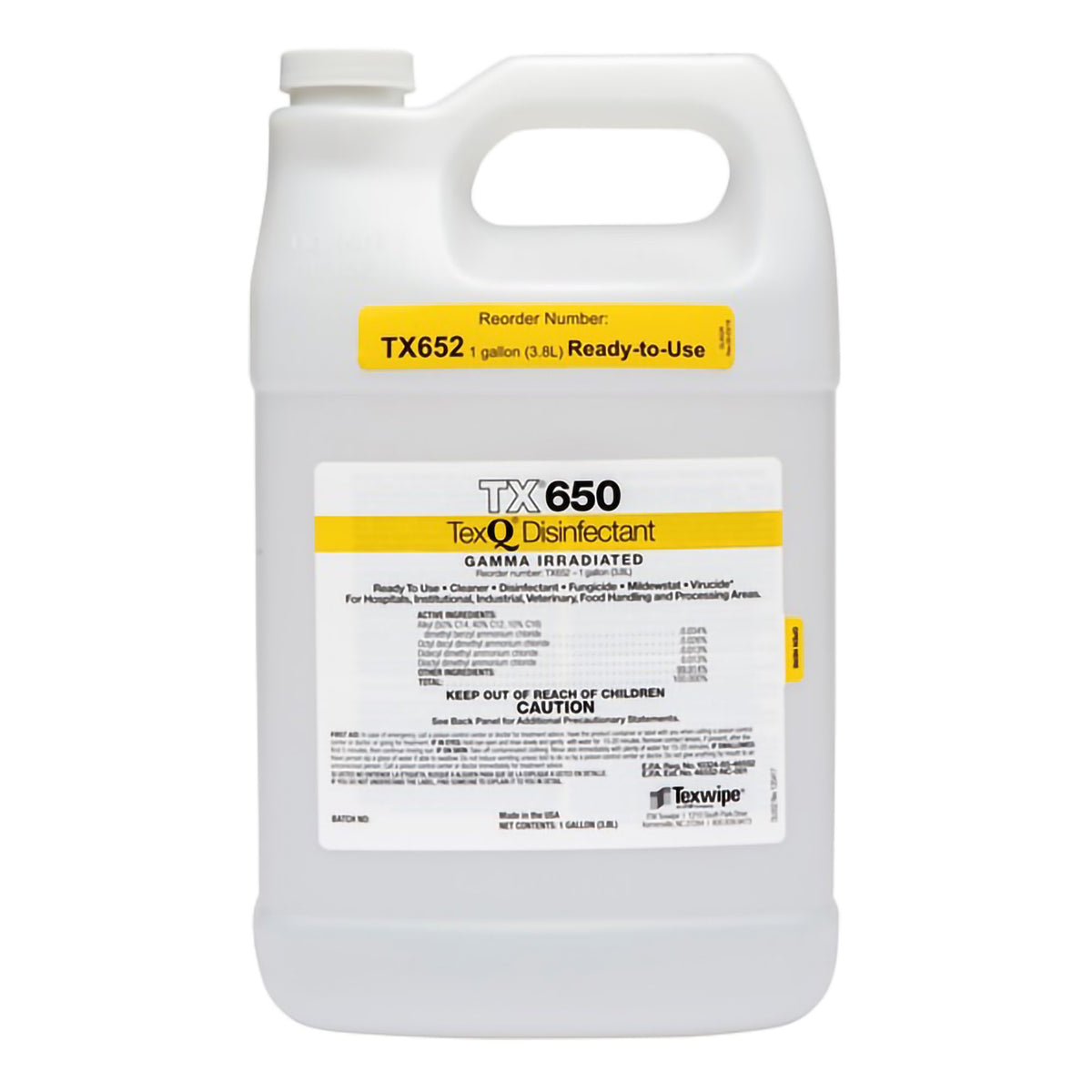TexQ Surface Disinfectant Cleaner, 1 gal.-TexQ Surface Disinfectant Cleaner Quaternary Based Manual Pour Liquid 1 gal. Jug Unscented Sterile