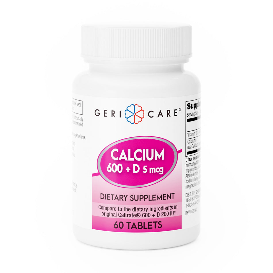 Geri-Care Calcium 600 + D Dietary Supplement-Joint Health Supplement Geri-Care Vitamin D3 / Calcium Carbonate 200 IU - 600 mg Strength Tablet 60 per Bottle