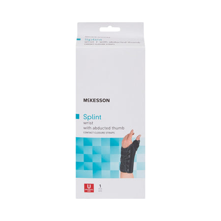 McKesson Right Wrist Splint with Abducted Thumb, One Size Fits Most-Wrist Brace with Thumb Spica McKesson Right Hand Black One Size Fits Most