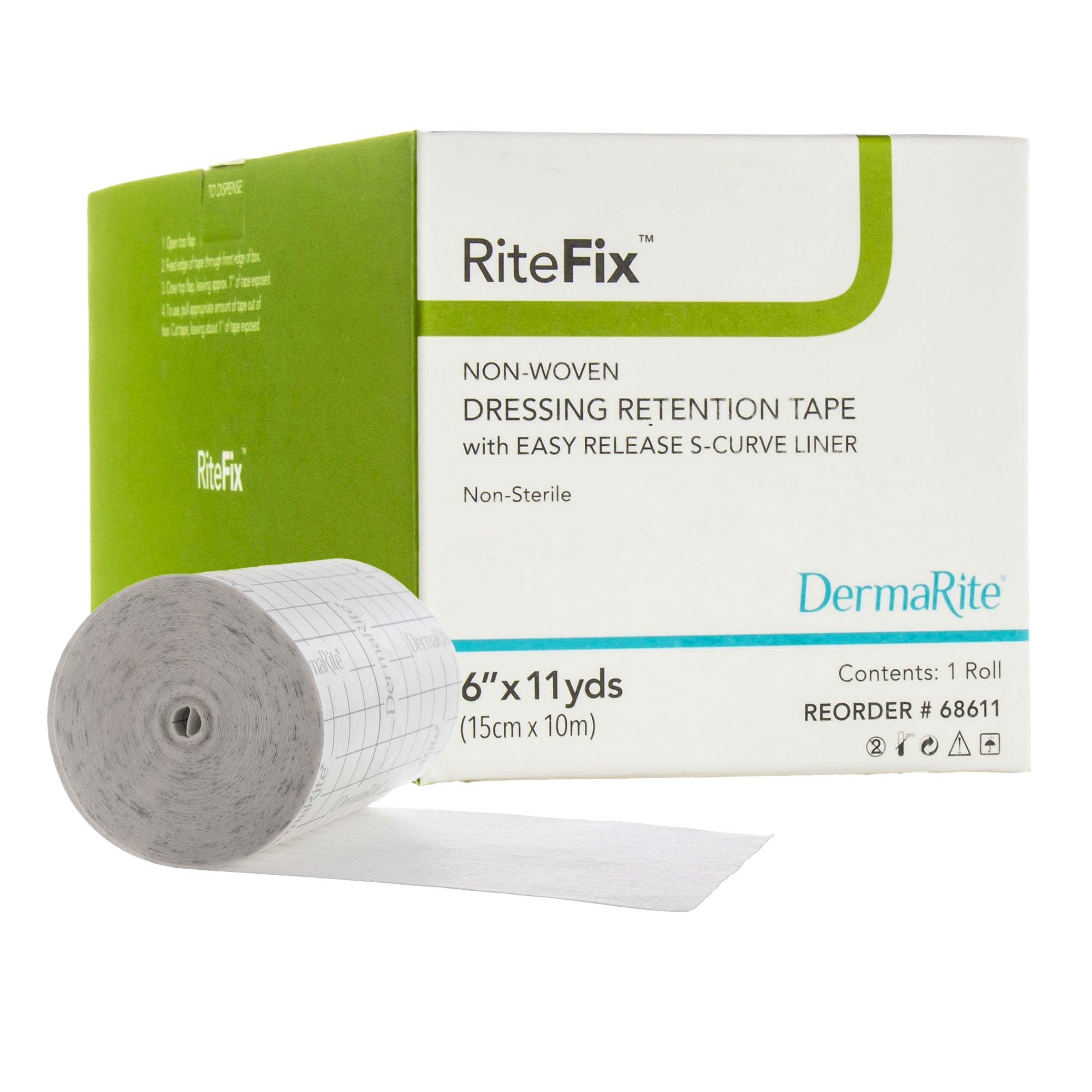 RiteFix Nonwoven Dressing Retention Tape, 6 Inch x 11 Yard, White-Water Resistant Dressing Retention Tape with Liner RiteFix White 6 Inch X 11 Yard Nonwoven NonSterile