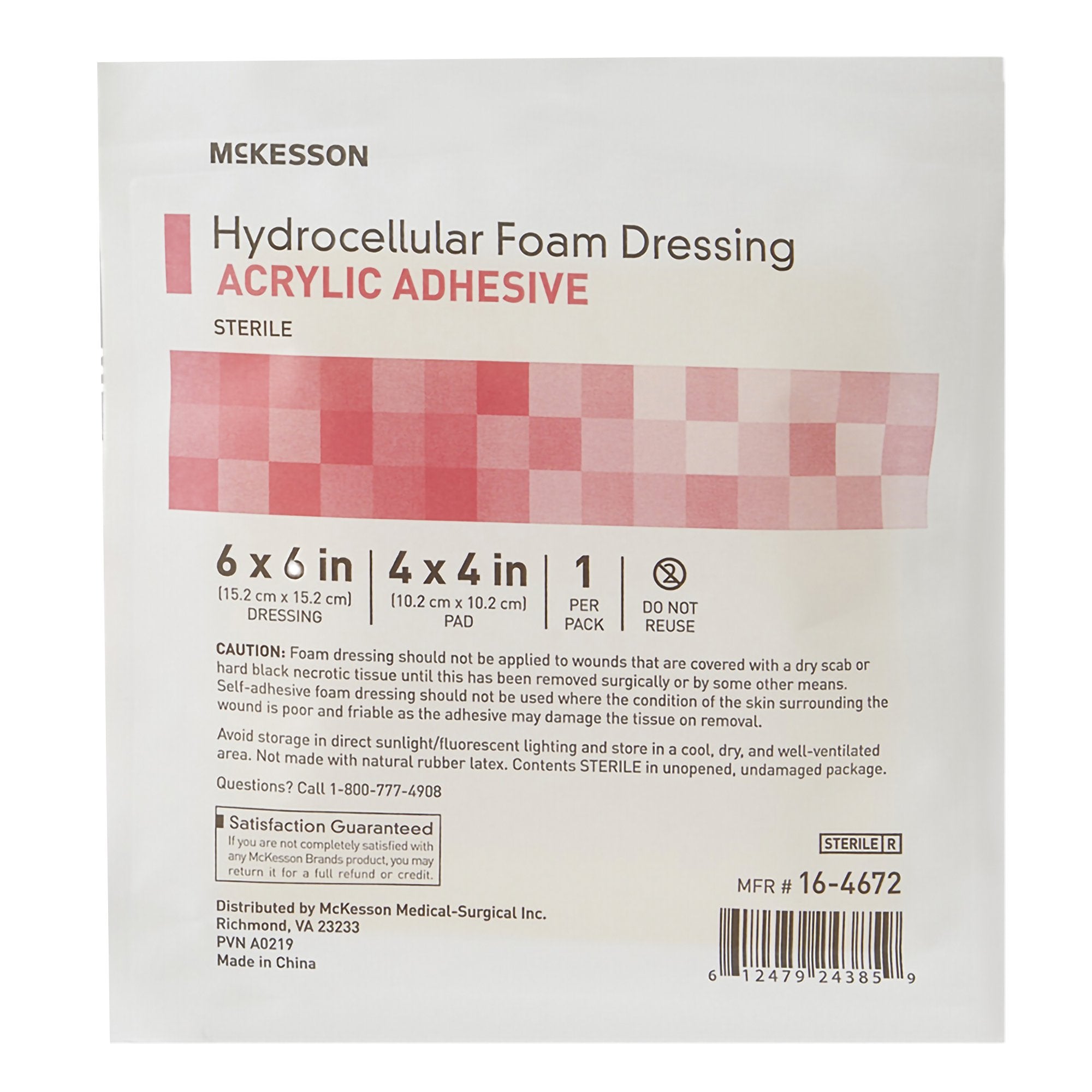 McKesson Acrylic Adhesive with Border Foam Dressing, 6 x 6 Inch-Foam Dressing McKesson 6 X 6 Inch With Border Film Backing Acrylic Adhesive Square Sterile