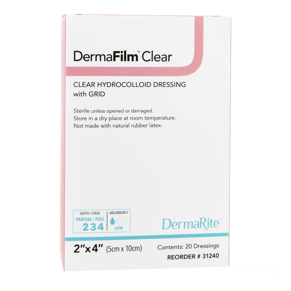 DermaFilm� Hydrocolloid Dressing, 2 x 4 Inch-Thin Hydrocolloid Dressing DermaFilm� Film Backing 2 X 4 Inch Rectangle Hydrocolloid / Film