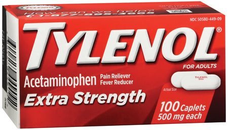Tylenol Extra Strength Caplets-Pain Relief Tylenol 500 mg Strength Acetaminophen Caplet 100 per Box