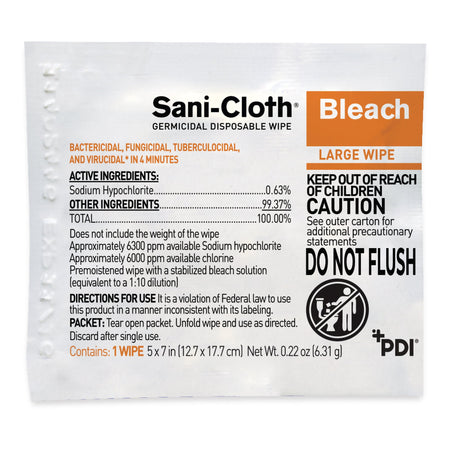 Sani-Cloth Bleach Germicidal Large Disinfectant Wipes, Individual Packet, 40 ct.-Sani-Cloth Bleach Surface Disinfectant Cleaner Premoistened Germicidal Manual Pull Wipe 40 Count Individual Packet Chlorine Scent NonSterile