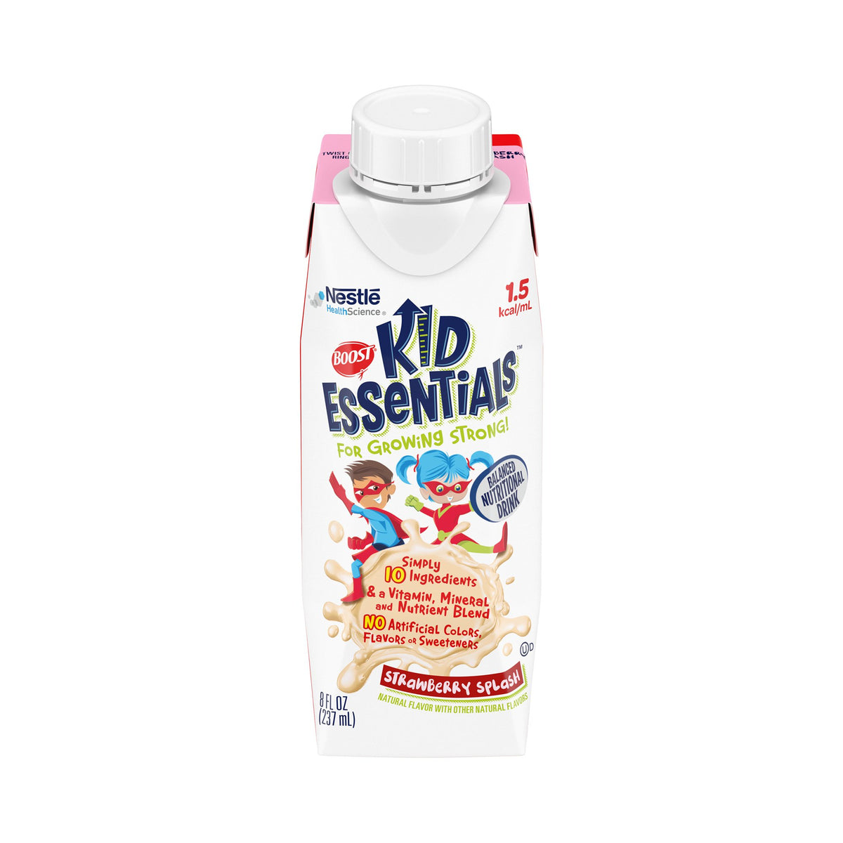 Boost Kid Essentials 1.5 Balanced Nutritional Drink, Strawberry, 8-ounce carton-Pediatric Oral Supplement Boost Kid Essentials 1.5 Strawberry Splash Flavor 8 oz. Carton Liquid Vitamins / Minerals