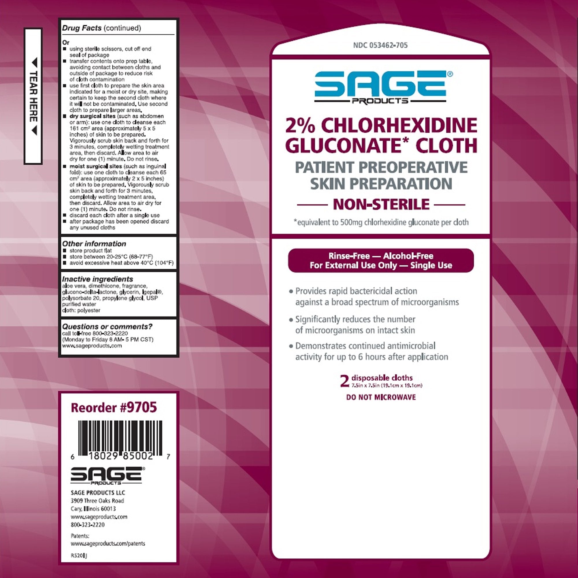 Sage Surgical Scrub Wipe-Skin Prep Wipe Sage 2 per Pack Soft Pack 2% Strength CHG (Chlorhexidine Gluconate) NonSterile