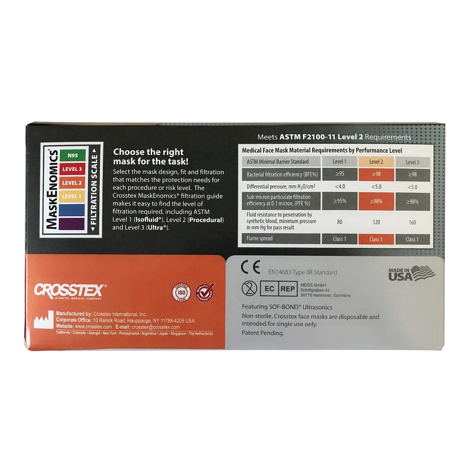 Crosstex Procedural Mask with Secure Fit, Blue-Procedure Mask ASTM Level 2 Earloops One Size Fits Most