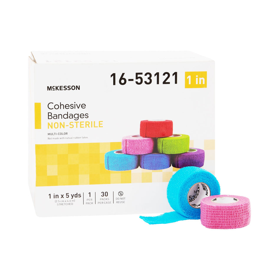 McKesson Self-adherent Closure Cohesive Bandage, 1 Inch x 5 Yard-Cohesive Bandage McKesson 1 Inch X 5 Yard Self-Adherent Closure Purple / Pink / Green / Light Blue / Royal Blue / Red NonSterile Standard Compression