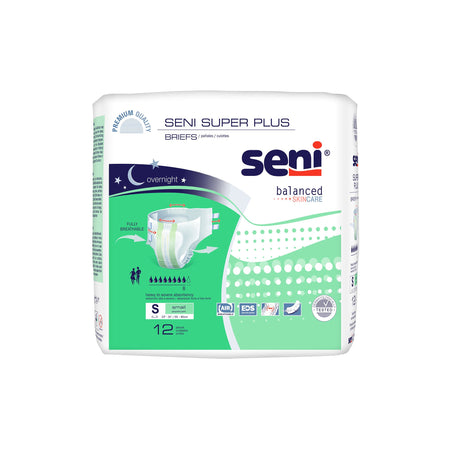 Seni Super Plus Overnight Heavy to Severe Absorbency Incontinence Brief, Small-Unisex Adult Incontinence Brief Seni Super Plus Small Disposable Heavy Absorbency