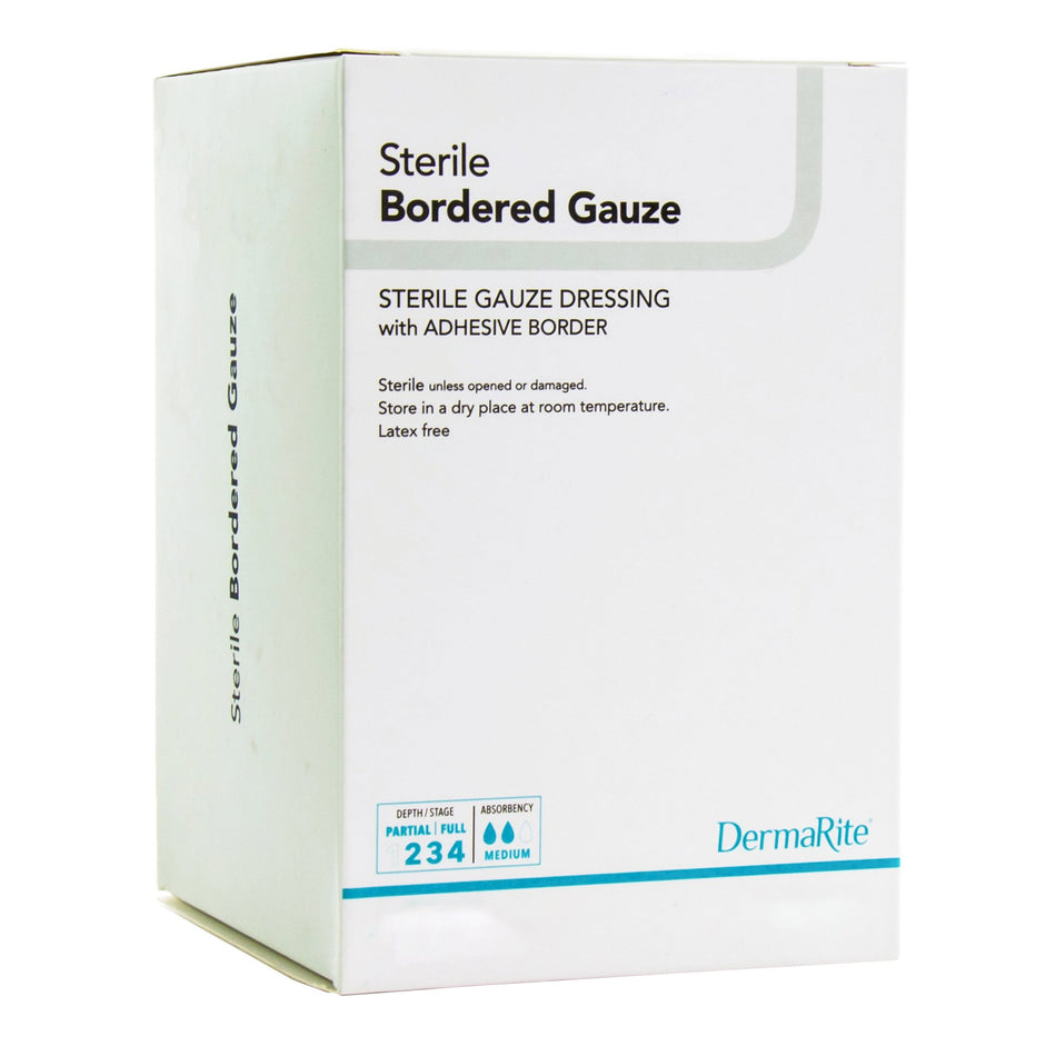 Adhesive Dressing DermaRite® Bordered Gauze 4 X 8 Inch Rectangle Sterile
