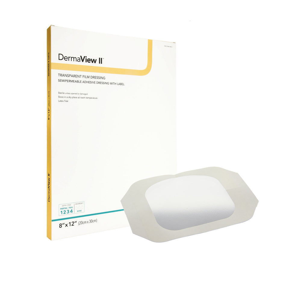 DermaView II� Transparent Film Dressing with Border, 8 x 12 Inch-Transparent Film Dressing DermaView II� 8 X 12 Inch Frame Style Delivery Rectangle Sterile