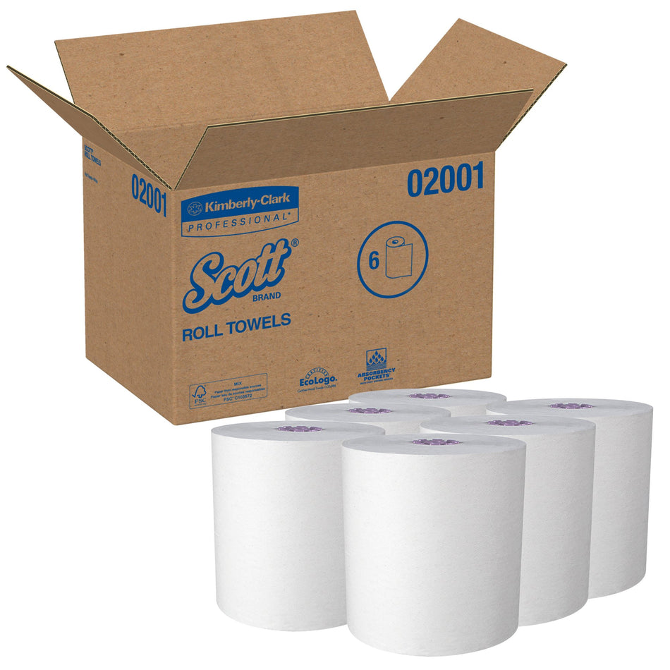 Scott Essential White Paper Towel, 8 Inch x 950 Foot-Paper Towel Scott Essential Hardwound Roll 8 Inch X 950 Foot