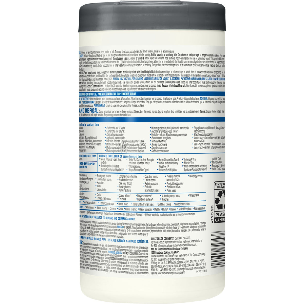 Clorox Healthcare VersaSure Cleaner Disinfectant Wipes, Canister-Clorox Healthcare VersaSure Surface Disinfectant Cleaner Premoistened Quaternary Based Manual Pull Wipe 150 Count Canister Scented NonSterile