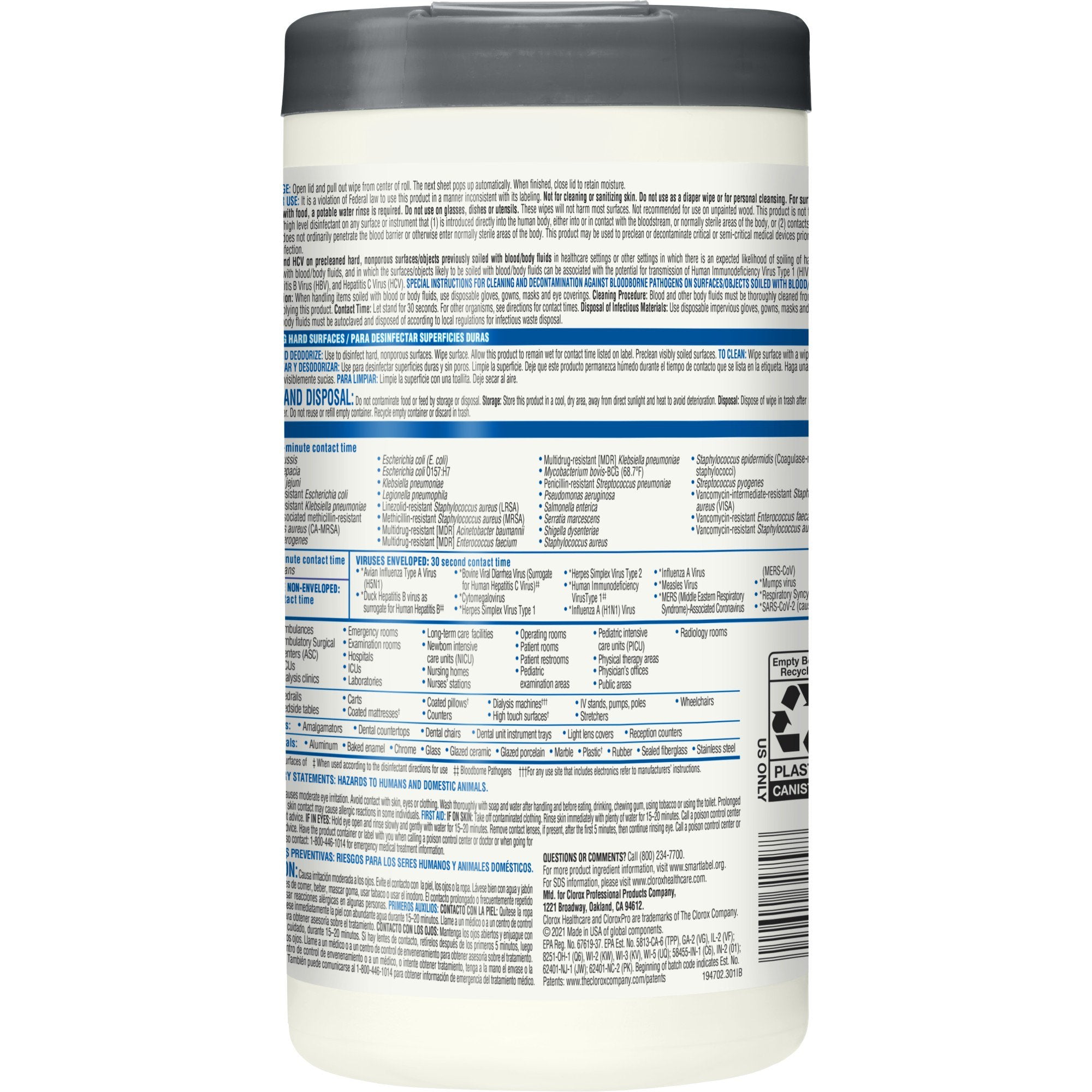 Clorox Healthcare VersaSure Cleaner Disinfectant Wipes, Canister-Clorox Healthcare VersaSure Surface Disinfectant Cleaner Premoistened Quaternary Based Manual Pull Wipe 150 Count Canister Scented NonSterile
