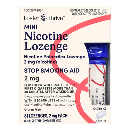 Foster & Thrive Mini Nicotine Polacrilex Lozenges 2 mg (Nicotine) Cherry Ice-Stop Smoking Aid Foster & Thrive 2 mg Strength Lozenge