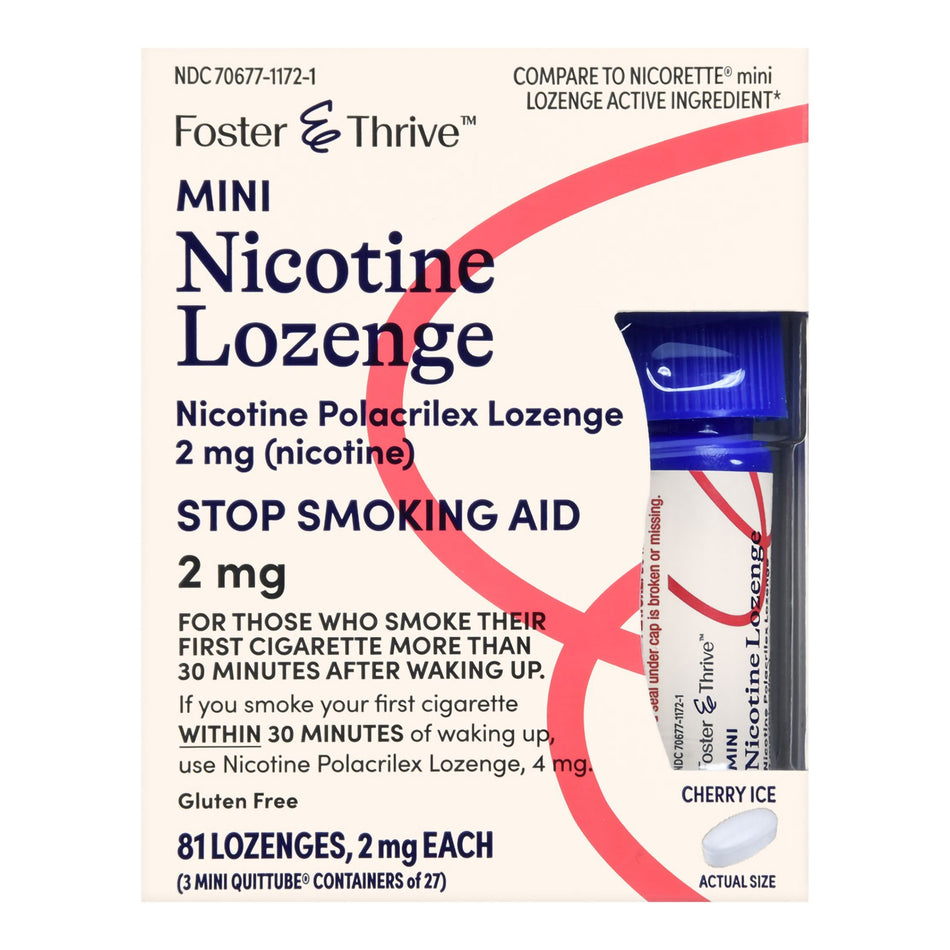 Foster & Thrive Mini Nicotine Polacrilex Lozenges 2 mg (Nicotine) Cherry Ice-Stop Smoking Aid Foster & Thrive 2 mg Strength Lozenge