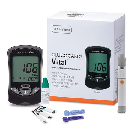 Glucocard Vital Blood Glucose Meter Kit-Blood Glucose Meter Glucocard Vital 7 Second Results Stores up to 250 Results No Coding Required