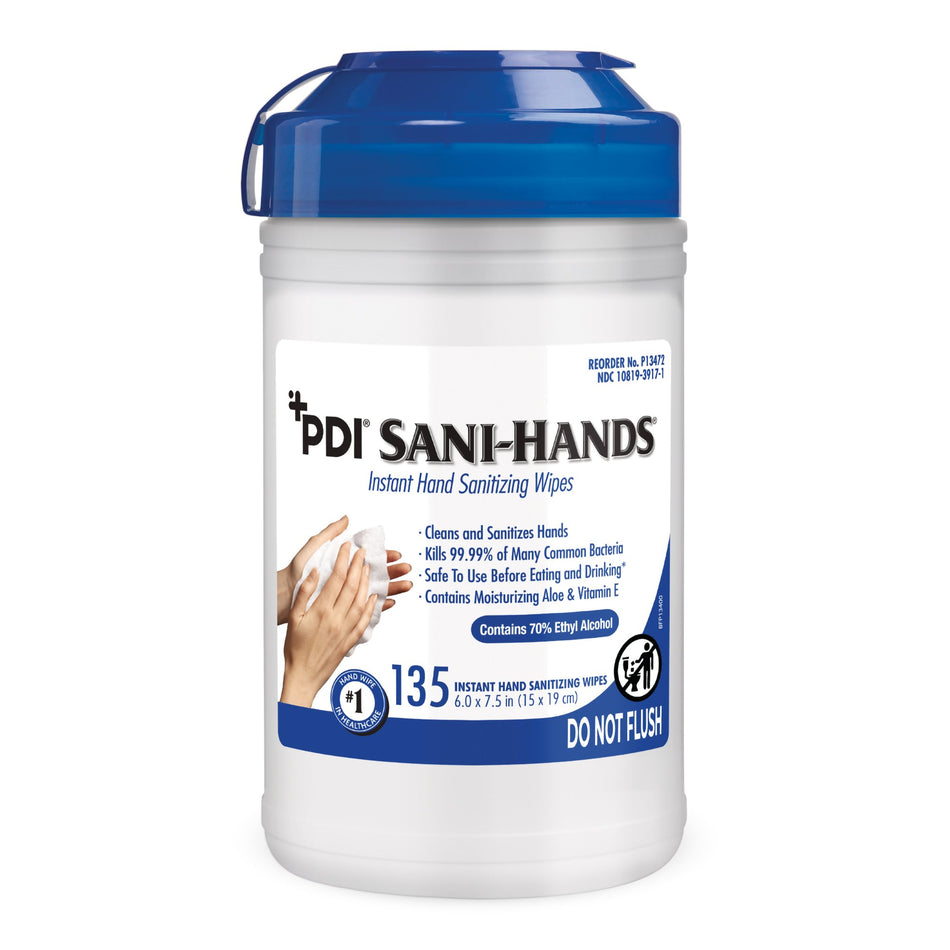 Sani-Hands Hand Sanitizing Wipes, Ethyl Alcohol, Canister, Unscented, 6 X 7.5 Inch-Hand Sanitizing Wipe Sani-Hands 135 Count Ethyl Alcohol Wipe Canister
