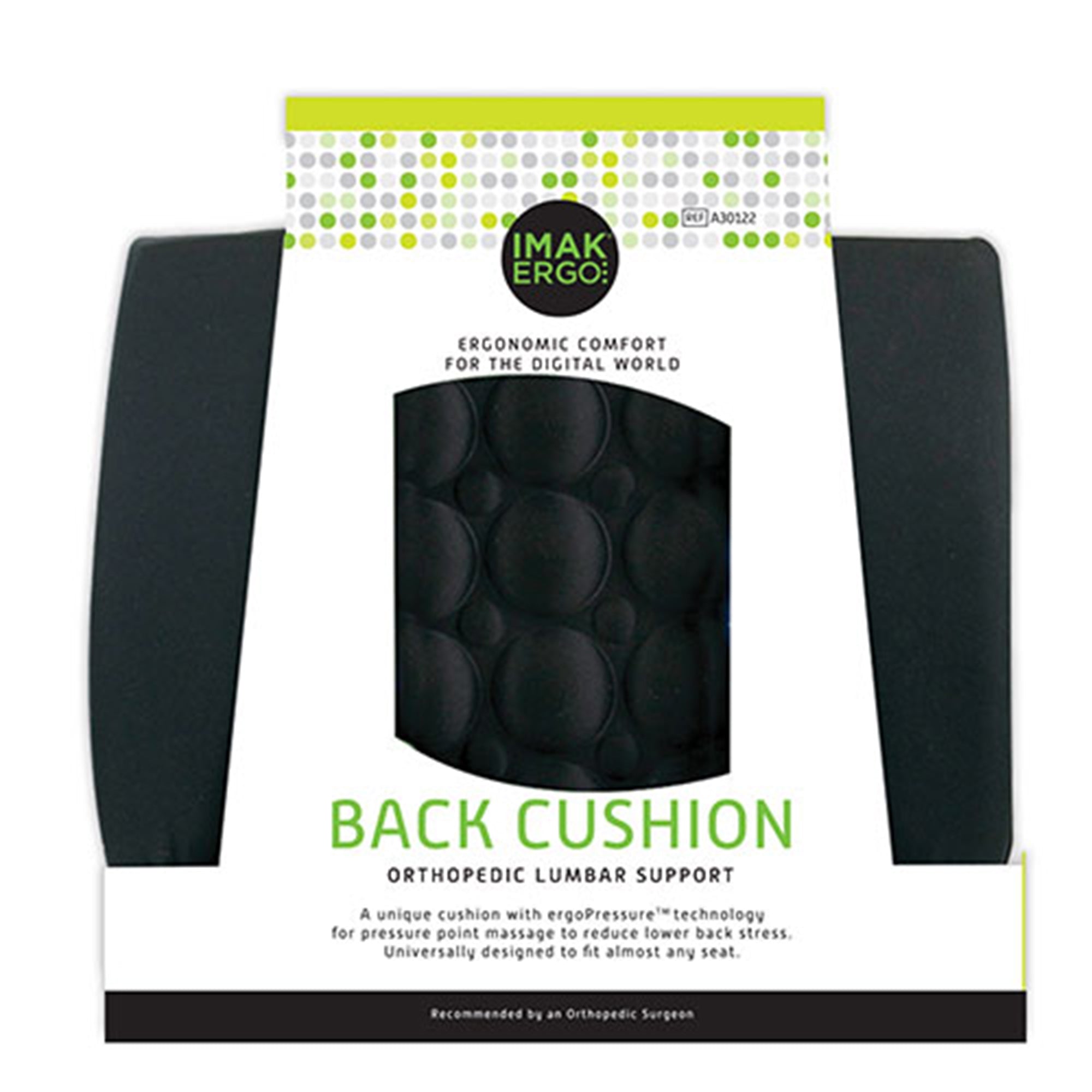 IMAK Ergo Lumbar Cushion, 13.5 in. W x 4 in. D x 13.8 in. H, Foam, Black, Non-inflatable-Lumbar Support Cushion IMAK Ergo Back Cushion 13-1/2 W X 13-4/5 L X 4 D Inch Foam