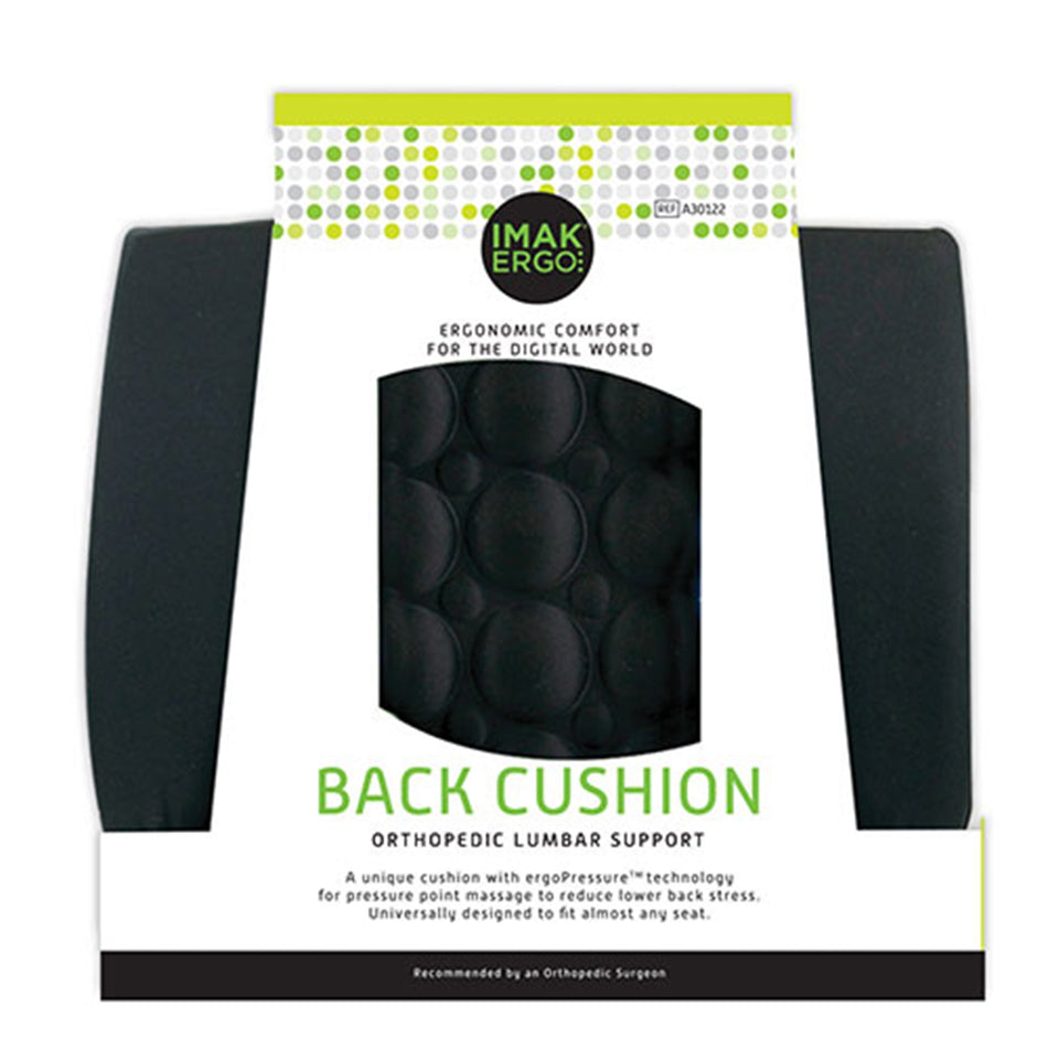 IMAK Ergo Lumbar Cushion, 13.5 in. W x 4 in. D x 13.8 in. H, Foam, Black, Non-inflatable-Lumbar Support Cushion IMAK Ergo Back Cushion 13-1/2 W X 13-4/5 L X 4 D Inch Foam