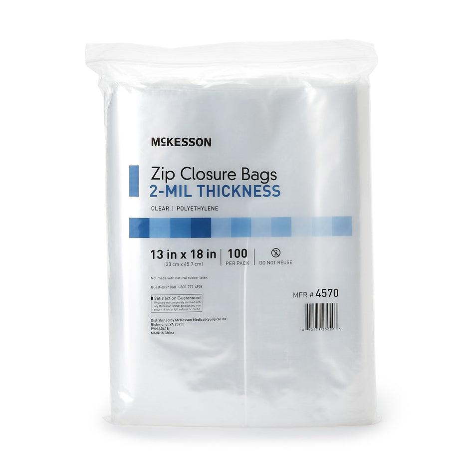 McKesson Zip Closure Bag, 13 x 18 Inch-Reclosable Bag McKesson 13 X 18 Inch Polyethylene Clear Zipper Closure