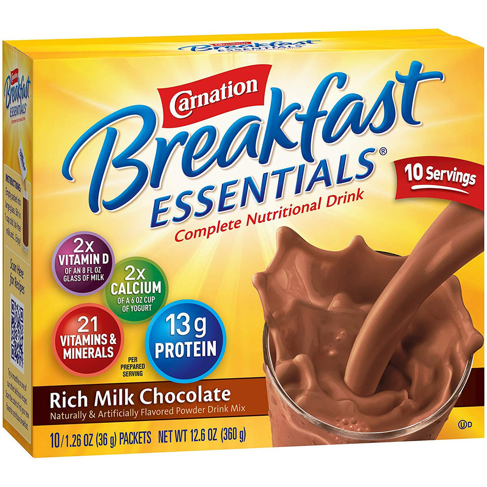 Carnation Breakfast Essentials Chocolate Nutritional Drink-Oral Supplement Carnation Breakfast Essentials Rich Milk Chocolate Flavor Powder 1.26 oz. Individual Packet