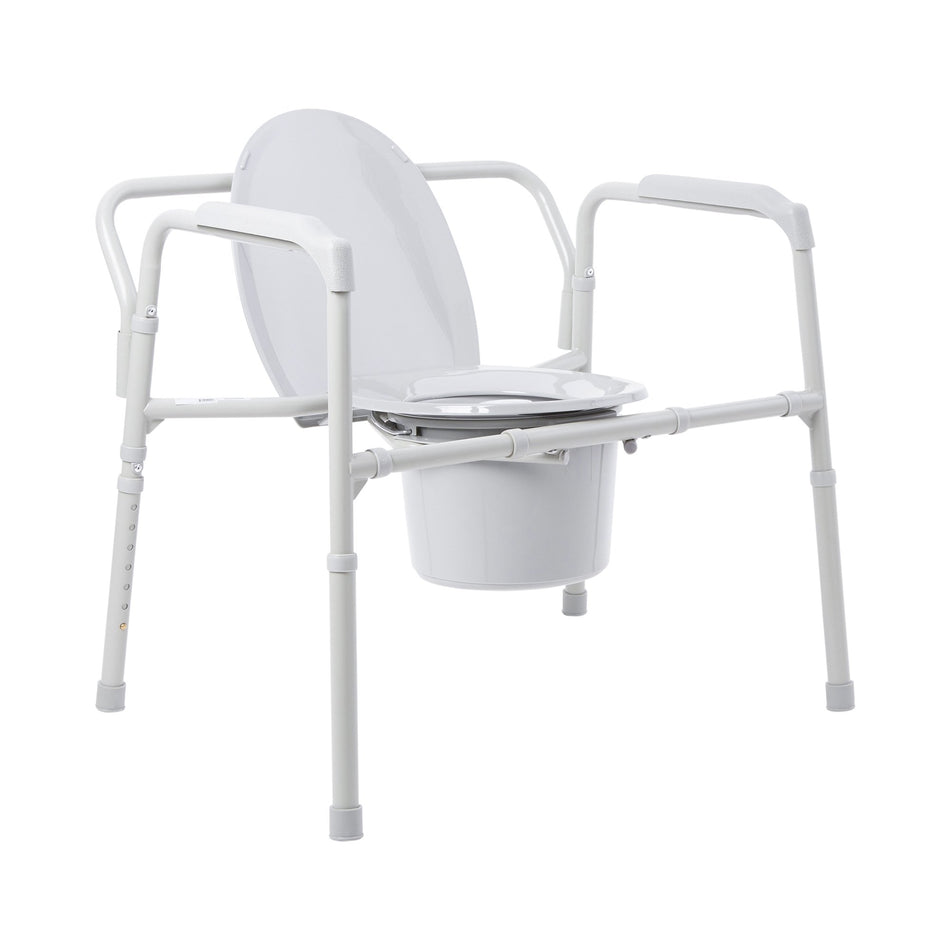 McKesson Fixed Arm Steel Folding Commode Chair, 15� � 22 Inch-3-in-1 Commode Chair McKesson Fixed Arms Steel Frame Back Bar 13-3/4 Inch Seat Width 650 lbs. Weight Capacity