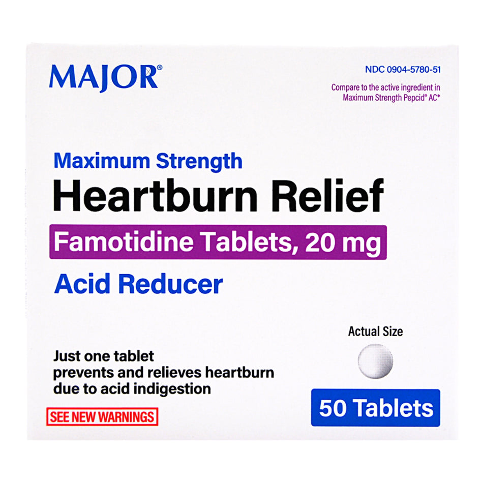 Major Famotidine Antacid, Maximum Strength-Antacid Major 20 mg Strength Tablet 50 per Box