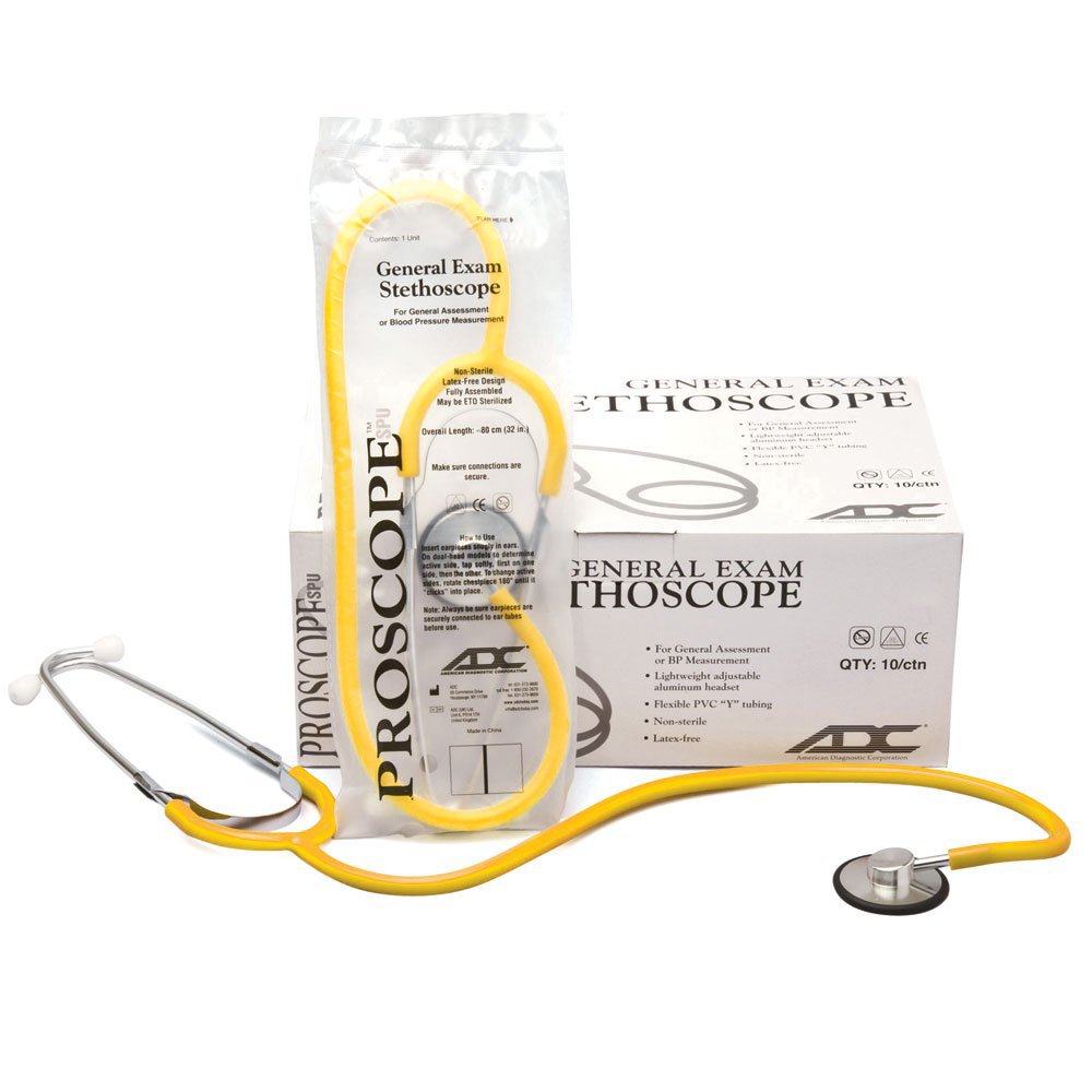 Proscope Disposable Stethoscope-General Exam Stethoscope Proscope 660 Yellow 1-Tube 22 Inch Tube Single Sided Chestpiece