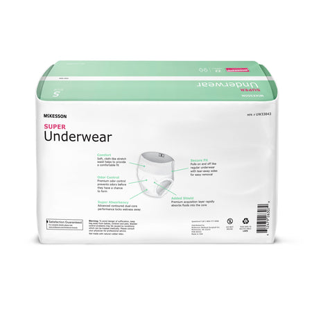 McKesson Super Moderate Absorbency Incontinence Underwear, Small-Unisex Adult Absorbent Underwear McKesson Pull On with Tear Away Seams Small Disposable Moderate Absorbency