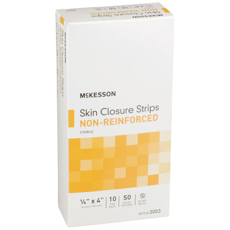 McKesson Non-Reinforced Skin Closure Strip, 1/4 x 4 in.-Skin Closure Strip McKesson 1/4 X 4 Inch Nonwoven Material Flexible Strip Tan