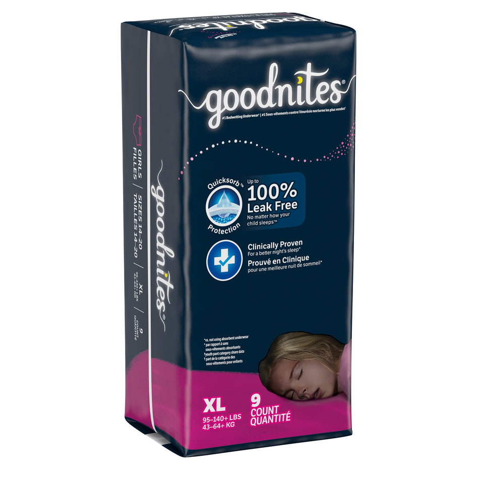 Goodnites Girls Heavy Absorbency Nighttime Underwear, X-Large-Female Youth Absorbent Underwear GoodNites Pull On with Tear Away Seams X-Large Disposable Heavy Absorbency