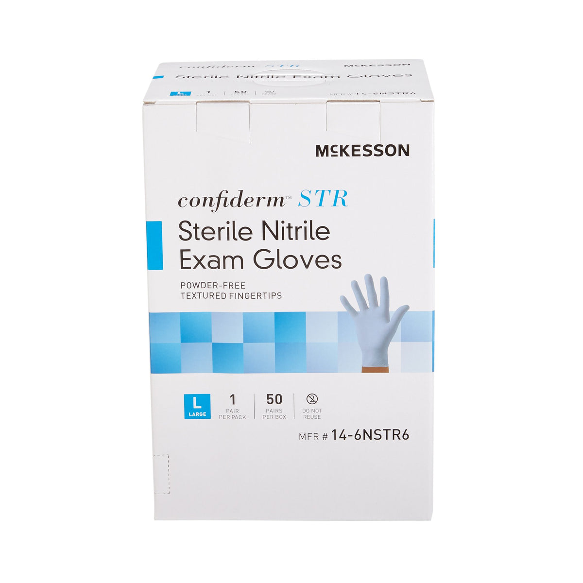 McKesson Confiderm STR Nitrile Exam Glove, Large, Blue-Exam Glove McKesson Confiderm STR Large Sterile Pair Nitrile Standard Cuff Length Textured Fingertips Blue Not Rated