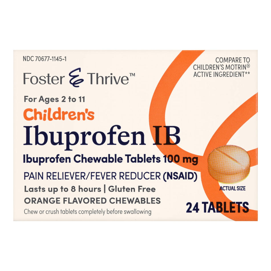 Foster & Thrive Children's Ibuprofen IB Chewable Tablets 100 mg Orange-Children's Pain Relief Foster & Thrive 100 mg Strength Ibuprofen Tablet 24 per Bottle