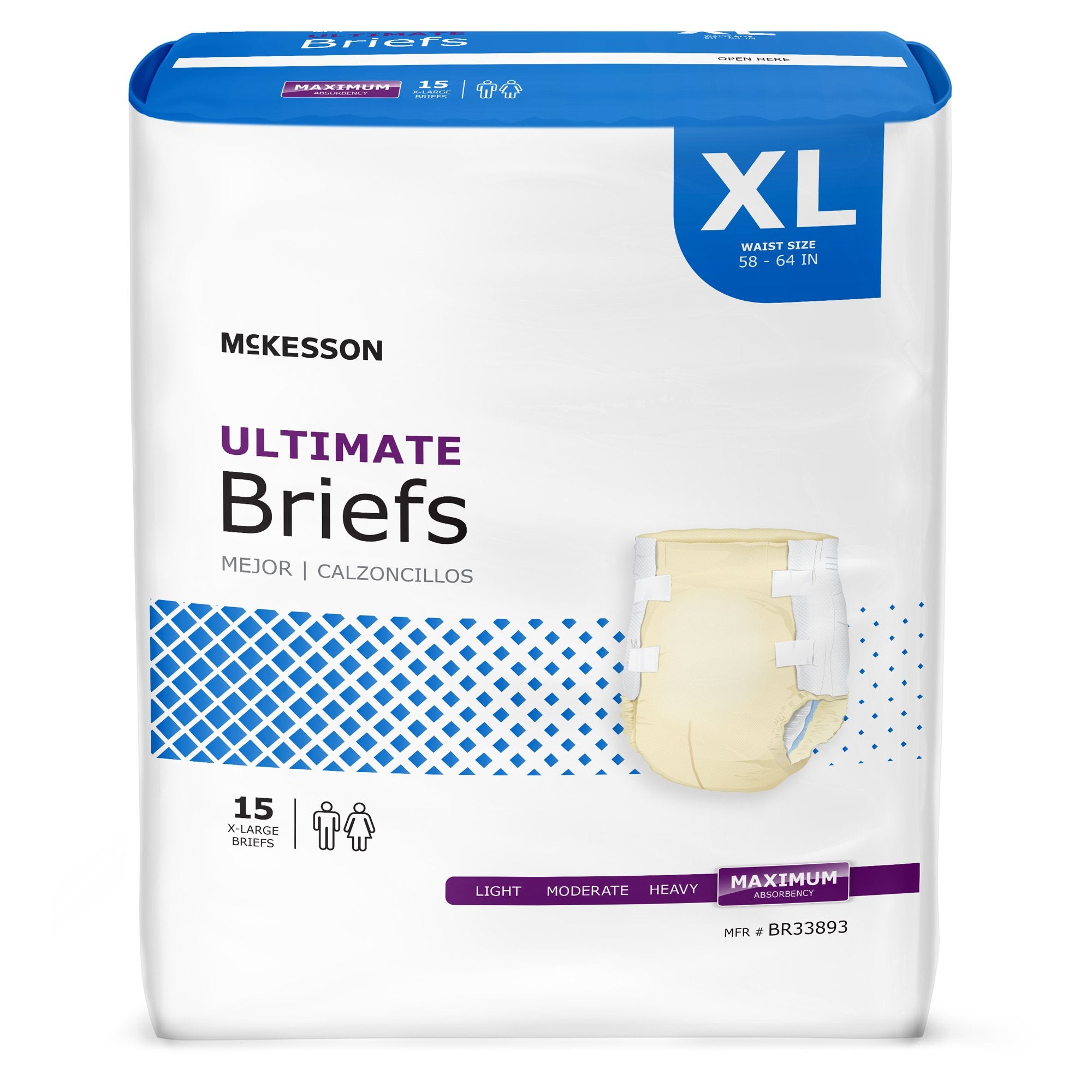 McKesson Ultimate Heavy Absorbency Incontinence Brief, Extra Large-Unisex Adult Incontinence Brief McKesson X-Large Disposable Heavy Absorbency
